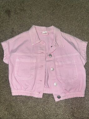 Evsie Pink Girls' Short Sleeve denim Utility Jacket